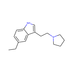 CCc1ccc2[nH]cc(CCN3CCCC3)c2c1 ZINC000029463834