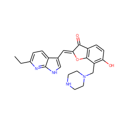 CCc1ccc2c(/C=C3\Oc4c(ccc(O)c4CN4CCNCC4)C3=O)c[nH]c2n1 ZINC001772631774