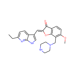 CCc1ccc2c(/C=C3\Oc4c(ccc(OC)c4CN4CCNCC4)C3=O)c[nH]c2n1 ZINC001772648647