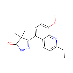 CCc1ccc2c(C3=NNC(=O)C3(C)C)ccc(OC)c2n1 ZINC000084687415