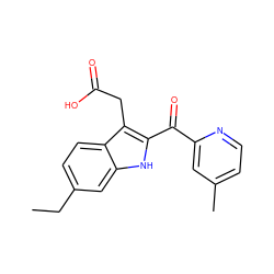 CCc1ccc2c(CC(=O)O)c(C(=O)c3cc(C)ccn3)[nH]c2c1 ZINC000082155101