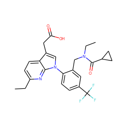 CCc1ccc2c(CC(=O)O)cn(-c3ccc(C(F)(F)F)cc3CN(CC)C(=O)C3CC3)c2n1 ZINC000208711574