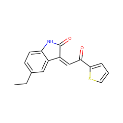 CCc1ccc2c(c1)/C(=C/C(=O)c1cccs1)C(=O)N2 ZINC000000621140