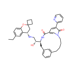 CCc1ccc2c(c1)[C@@H](NC[C@@H](O)[C@@H]1Cc3cccc(c3)CCCCn3cc(cc(-c4ccccn4)c3=O)C(=O)N1)CC1(CCC1)O2 ZINC000096273402