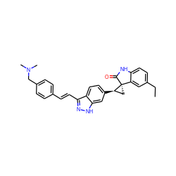 CCc1ccc2c(c1)[C@]1(C[C@H]1c1ccc3c(/C=C/c4ccc(CN(C)C)cc4)n[nH]c3c1)C(=O)N2 ZINC000200713092