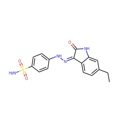 CCc1ccc2c(c1)NC(=O)/C2=N\Nc1ccc(S(N)(=O)=O)cc1 ZINC000013470468