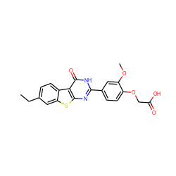 CCc1ccc2c(c1)sc1nc(-c3ccc(OCC(=O)O)c(OC)c3)[nH]c(=O)c12 ZINC000045358859