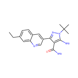 CCc1ccc2cc(-c3nn(C(C)(C)C)c(N)c3C(N)=O)cnc2c1 ZINC000221717066