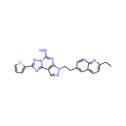 CCc1ccc2cc(CCn3ncc4c3nc(N)n3nc(-c5ccco5)nc43)ccc2n1 ZINC000040933849