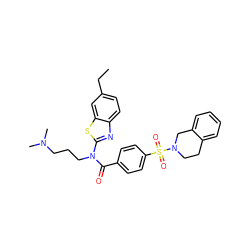 CCc1ccc2nc(N(CCCN(C)C)C(=O)c3ccc(S(=O)(=O)N4CCc5ccccc5C4)cc3)sc2c1 ZINC000038139135