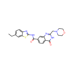 CCc1ccc2nc(NC(=O)c3ccc4c(=O)[nH]c(CN5CCOCC5)nc4c3)sc2c1 ZINC000025778099