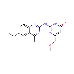 CCc1ccc2nc(Nc3nc(COC)cc(=O)[nH]3)nc(C)c2c1 ZINC000017837522