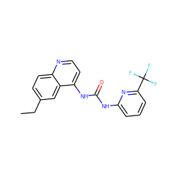 CCc1ccc2nccc(NC(=O)Nc3cccc(C(F)(F)F)n3)c2c1 ZINC000063540305