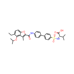 CCc1ccc2oc(C(=O)Nc3ccc(-c4ccc(S(=O)(=O)N[C@H](C(=O)O)C(C)C)cc4)cc3)c(C)c2c1OC(C)C ZINC000028526329