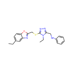 CCc1ccc2oc(CSc3nnc(CNc4ccccc4)n3CC)nc2c1 ZINC000084672534