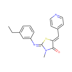 CCc1cccc(/N=C2\S/C(=C\c3ccncc3)C(=O)N2C)c1 ZINC001772654336