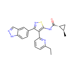 CCc1cccc(-c2c(-c3ccc4[nH]ncc4c3)nsc2NC(=O)[C@@H]2C[C@H]2C)n1 ZINC000095587413