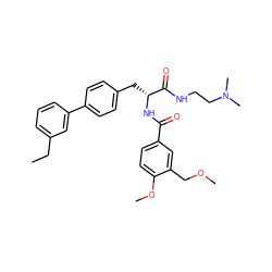 CCc1cccc(-c2ccc(C[C@@H](NC(=O)c3ccc(OC)c(COC)c3)C(=O)NCCN(C)C)cc2)c1 ZINC000299824993