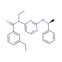 CCc1cccc(C(=O)N(CC)c2ccnc(N[C@@H](C)c3ccccc3)n2)c1 ZINC000049069266