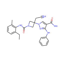 CCc1cccc(C)c1NC(=O)N1CC(CC#N)(n2cc(C(N)=O)c(Nc3ccccc3)n2)C1 ZINC000222088081