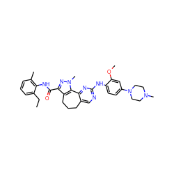 CCc1cccc(C)c1NC(=O)c1nn(C)c2c1CCCc1cnc(Nc3ccc(N4CCN(C)CC4)cc3OC)nc1-2 ZINC000145917003