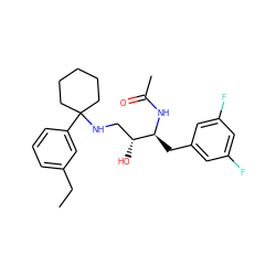 CCc1cccc(C2(NC[C@@H](O)[C@H](Cc3cc(F)cc(F)c3)NC(C)=O)CCCCC2)c1 ZINC000038657405