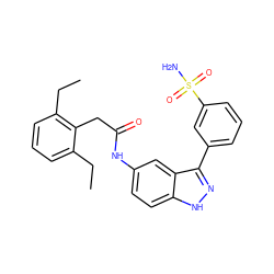 CCc1cccc(CC)c1CC(=O)Nc1ccc2[nH]nc(-c3cccc(S(N)(=O)=O)c3)c2c1 ZINC000166376185