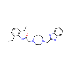 CCc1cccc(CC)c1NC(=O)CN1CCCN(Cc2nc3ccccc3[nH]2)CC1 ZINC000049113315