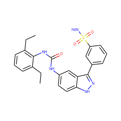 CCc1cccc(CC)c1NC(=O)Nc1ccc2[nH]nc(-c3cccc(S(N)(=O)=O)c3)c2c1 ZINC000204702016