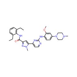 CCc1cccc(CC)c1NC(=O)c1cc(-c2ccnc(Nc3ccc(N4CCN(C)CC4)cc3OC)n2)n(C)n1 ZINC000203774594