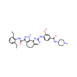 CCc1cccc(CC)c1NC(=O)c1nn(C)c2c1CCCc1cnc(Nc3ccc(C(=O)NC4CCN(C)CC4)cc3OC)nc1-2 ZINC000145932724