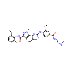 CCc1cccc(CC)c1NC(=O)c1nn(C)c2c1CCc1cnc(Nc3ccc(C(=O)NCCN(C)C)cc3OC)nc1-2 ZINC000072177292