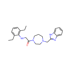 CCc1cccc(CC)c1NCC(=O)N1CCCN(Cc2nc3ccccc3[nH]2)CC1 ZINC000049088962