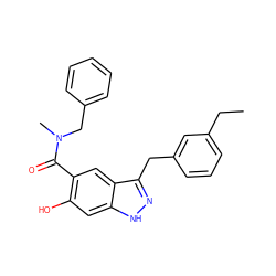 CCc1cccc(Cc2n[nH]c3cc(O)c(C(=O)N(C)Cc4ccccc4)cc23)c1 ZINC000084654501