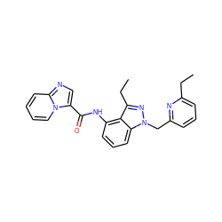 CCc1cccc(Cn2nc(CC)c3c(NC(=O)c4cnc5ccccn45)cccc32)n1 ZINC000117880586