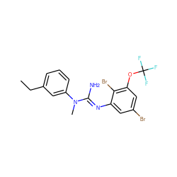 CCc1cccc(N(C)/C(N)=N/c2cc(Br)cc(OC(F)(F)F)c2Br)c1 ZINC000027426371