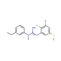 CCc1cccc(N(C)/C(N)=N/c2cc(SC)cc(Br)c2Cl)c1 ZINC000027427007