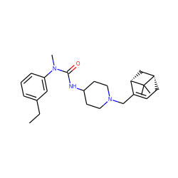 CCc1cccc(N(C)C(=O)NC2CCN(CC3=CC[C@H]4C[C@@H]3C4(C)C)CC2)c1 ZINC000003817397