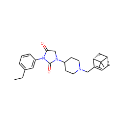 CCc1cccc(N2C(=O)CN(C3CCN(CC4=CC[C@H]5C[C@@H]4C5(C)C)CC3)C2=O)c1 ZINC000028957096