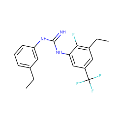 CCc1cccc(NC(=N)Nc2cc(C(F)(F)F)cc(CC)c2F)c1 ZINC000027431096