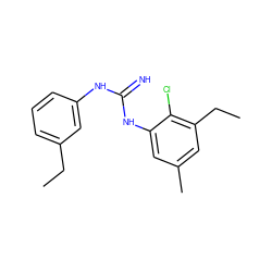 CCc1cccc(NC(=N)Nc2cc(C)cc(CC)c2Cl)c1 ZINC000027425382