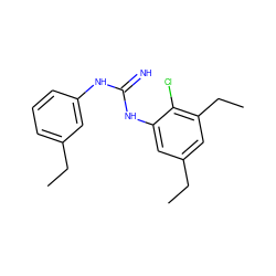 CCc1cccc(NC(=N)Nc2cc(CC)cc(CC)c2Cl)c1 ZINC000027427344