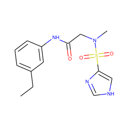 CCc1cccc(NC(=O)CN(C)S(=O)(=O)c2c[nH]cn2)c1 ZINC000005155488