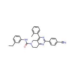 CCc1cccc(NC(=O)N2CCc3nc(-c4ccc(C#N)cc4)nc(-c4ccccc4C)c3C2)c1 ZINC000071341877