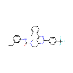 CCc1cccc(NC(=O)N2CCc3nc(-c4ccc(C(F)(F)F)cc4)nc(-c4ccccc4C)c3C2)c1 ZINC000071418545