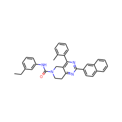 CCc1cccc(NC(=O)N2CCc3nc(-c4ccc5ccccc5c4)nc(-c4ccccc4C)c3C2)c1 ZINC000071405058