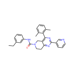 CCc1cccc(NC(=O)N2CCc3nc(-c4cccnc4)nc(-c4c(C)cccc4C)c3C2)c1 ZINC000071335357