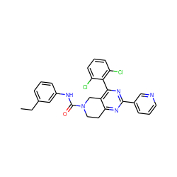 CCc1cccc(NC(=O)N2CCc3nc(-c4cccnc4)nc(-c4c(Cl)cccc4Cl)c3C2)c1 ZINC000071341691