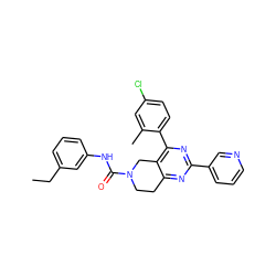 CCc1cccc(NC(=O)N2CCc3nc(-c4cccnc4)nc(-c4ccc(Cl)cc4C)c3C2)c1 ZINC000071334551