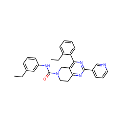 CCc1cccc(NC(=O)N2CCc3nc(-c4cccnc4)nc(-c4ccccc4CC)c3C2)c1 ZINC000071405084